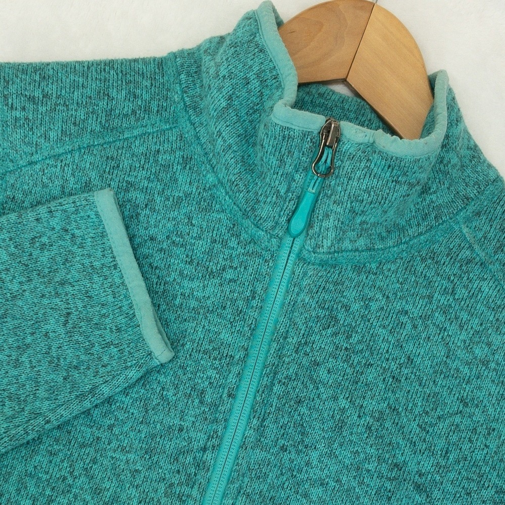 LL Bean Sweater Fleece Full-Zip Coat Womens M Teal Full Zip Mock Neck Marled